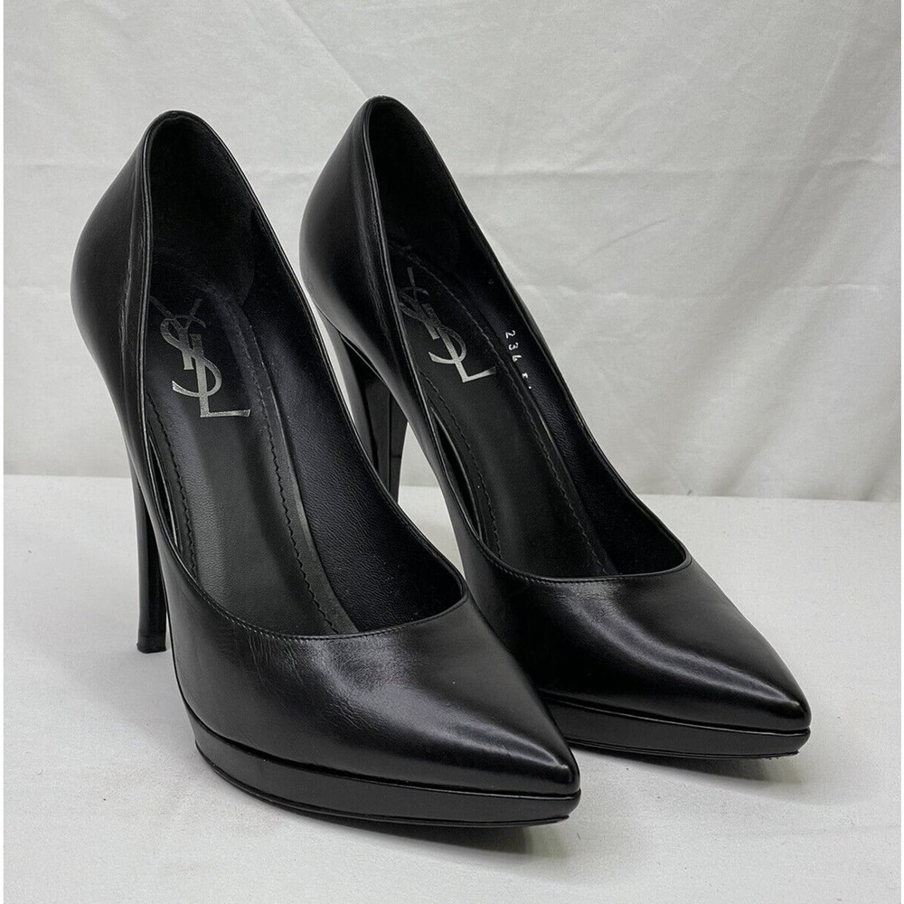 Yves Saint Laurent Women's Black Leather Platform Pump Heels Shoes Sz EU 39 US 9